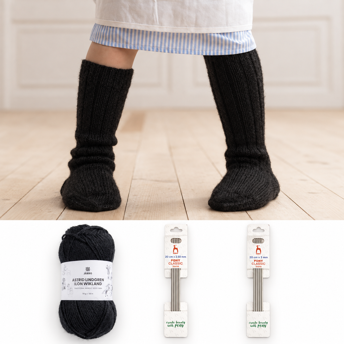 Madicken – Sockor – garnkit – illustrativt montage, antal enligt vald storlek